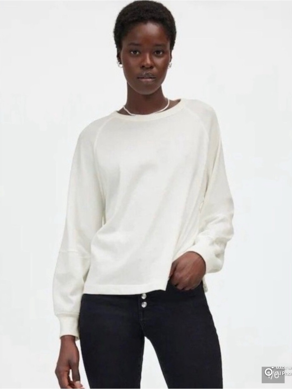 Madewell White Relaxed Long-Sleeve Raglan Tee Size Large NWT 100% Cotton